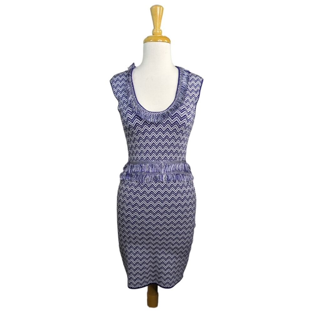 Ronny Kobo Tyanna Fringe Bodycon Dress Small Blue Chevron Knit Y2K 90s Party